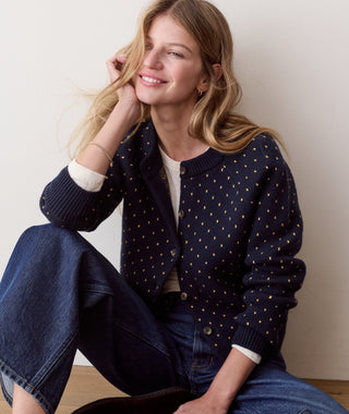 Iris Crewneck Cardigan Navy & Gold
