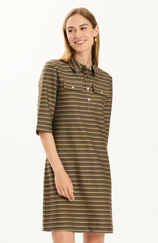 Casey Knit Horizontal Herringbone Dress Demi/Cam/Ivory