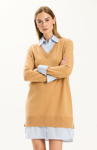 Logan Cashmere Twofer Dress Iced Coffee