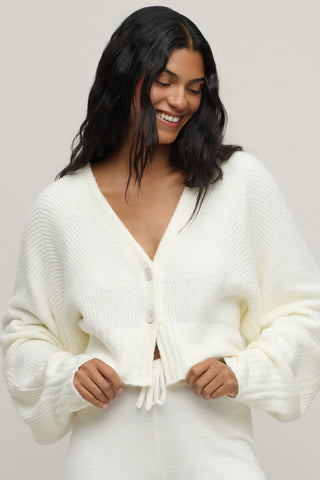 CozyChic Lite Cotton Ribbed Button Front Cardigan Pearl