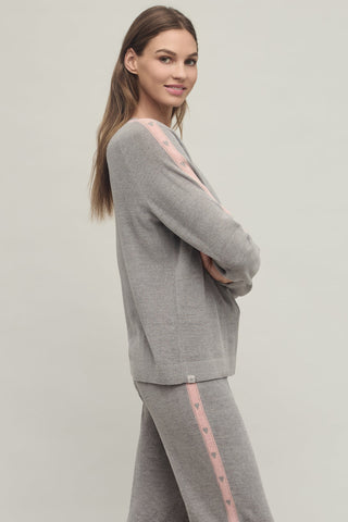 CozyChic Ultra Lite Heart Stripe Pullover Dove Grey/Pink