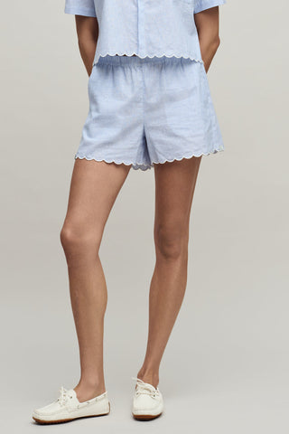 Linen Blend Stripe Short With Scallop Lakeside Stripe