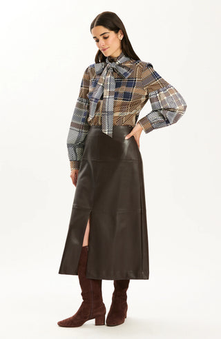 Phoebe Vegan Leather Skirt Dark Brown