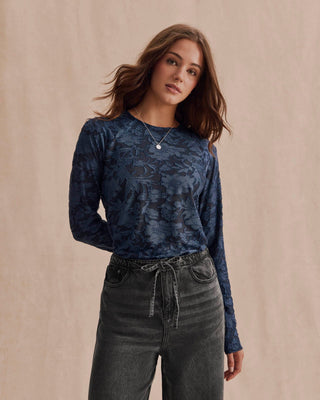 Cecelia Floral Long Sleeve Tee Dark Navy