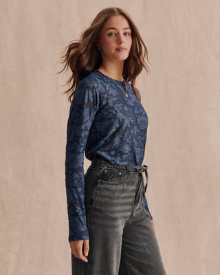 Cecelia Floral Long Sleeve Tee Dark Navy