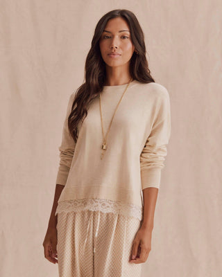 Georgie Lace Trim Pullover Wheat Heather