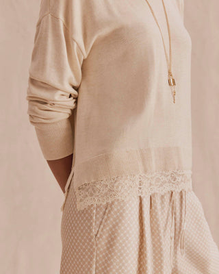 Georgie Lace Trim Pullover Wheat Heather