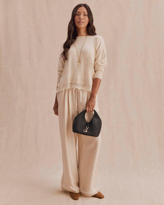 Georgie Lace Trim Pullover Wheat Heather