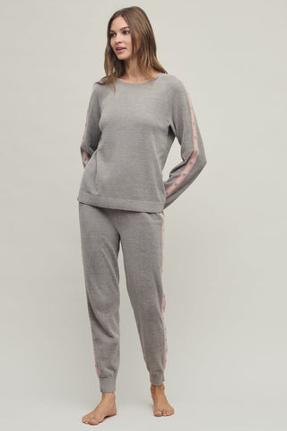 CozyChic Ultra Lite Heart Stripe Pullover Dove Grey/Pink