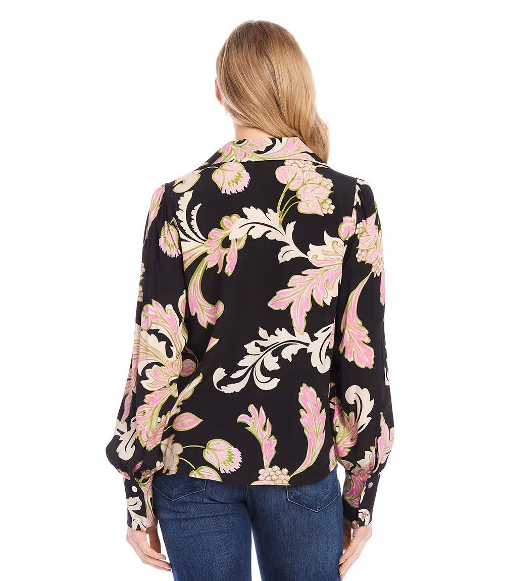 Blouson V Neck Top Floral Print