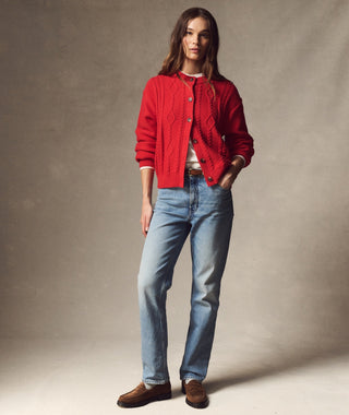 Everly Cable Knit Cardigan Crimson