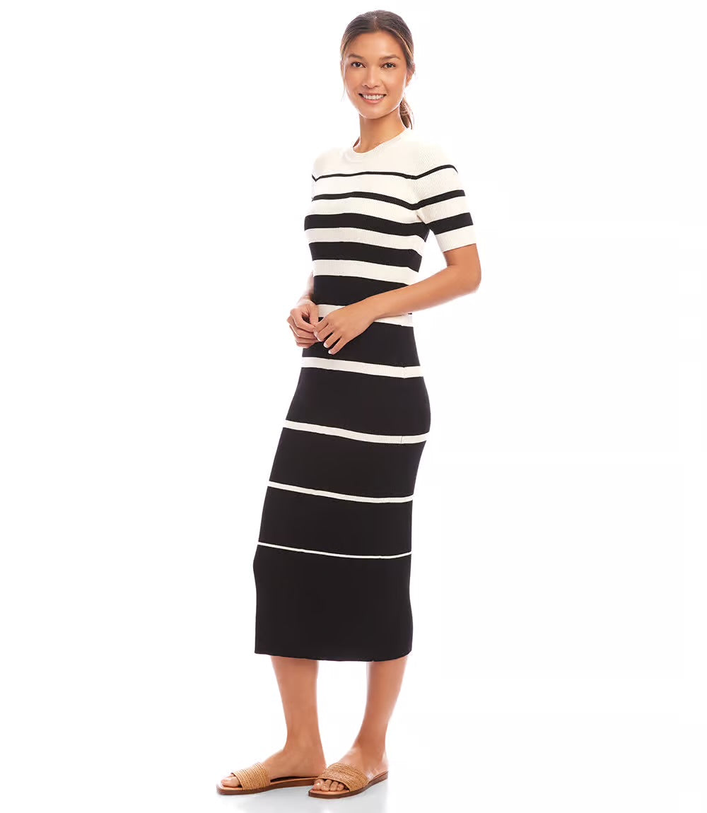 Stripe Ribbed Sweater Midi Dress