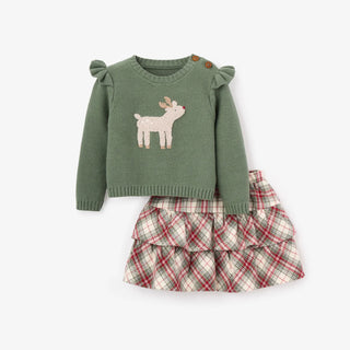 Christmas Reindeer Sweater and Red Plaid Skirt