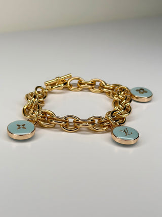 Louis Vuitton Light Blue And Gold Charm Bracelet