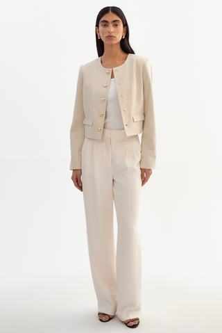 Francina Collarless Linen Blend Twill Jacket Natural