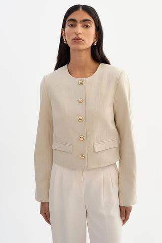 Francina Collarless Linen Blend Twill Jacket Natural