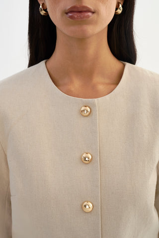 Francina Collarless Linen Blend Twill Jacket Natural