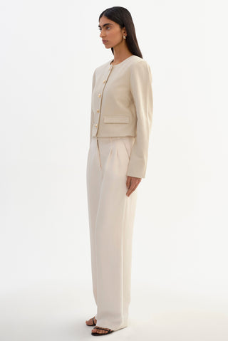 Francina Collarless Linen Blend Twill Jacket Natural