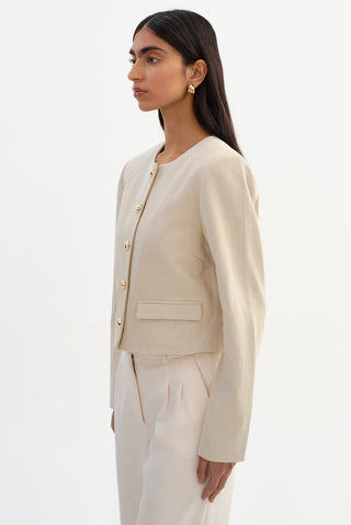 Francina Collarless Linen Blend Twill Jacket Natural