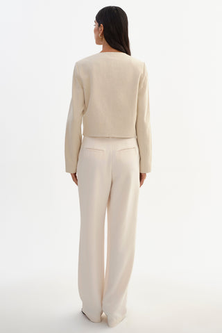 Francina Collarless Linen Blend Twill Jacket Natural