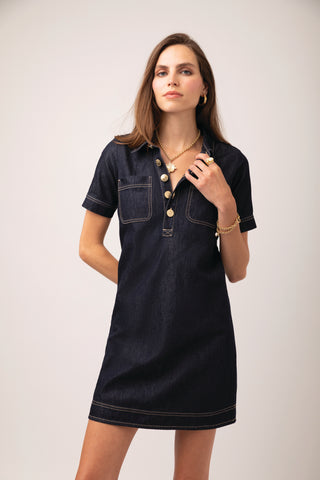 Rhoda Denim Dress Dark Bayou Rinse Wash