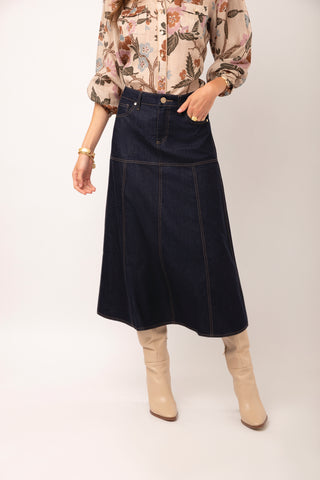 Anola Denim Midi Skirt Dark Bayou Rinse Wash