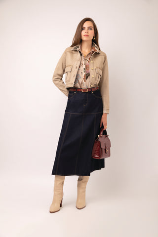 Anola Denim Midi Skirt Dark Bayou Rinse Wash