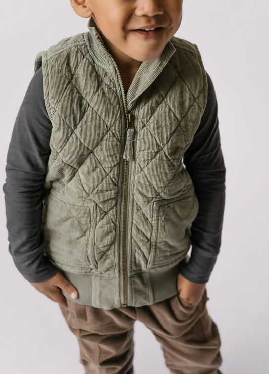 Corduroy Quilted Vest Sage