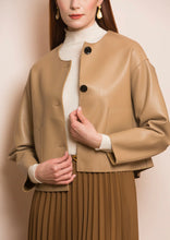 Load image into Gallery viewer, Jessie Liu Round Neck Leather Jacket