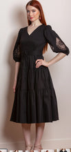 Load image into Gallery viewer, Hannah V-Neck Cotton Dress W/Lace Sleeves Black