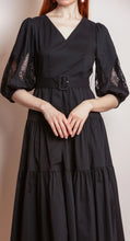 Load image into Gallery viewer, Hannah V-Neck Cotton Dress W/Lace Sleeves Black