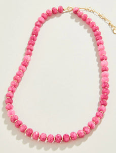 Oval Stone Beaded Necklace 17” Pink