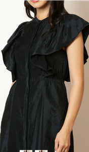 April 100% Linen Button Down Dress Black