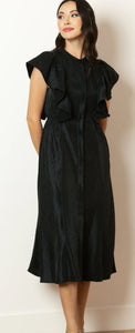 April 100% Linen Button Down Dress Black