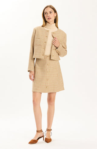 Janice Houndstooth Jacket Ivory Fennel