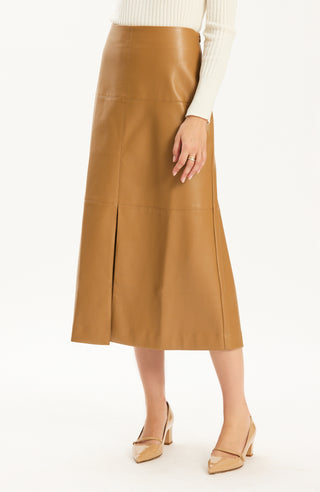 Phoebe Vegan Leather Skirt Latte