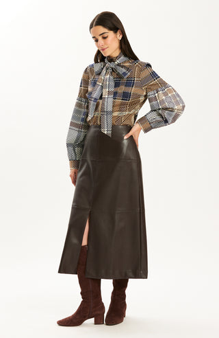 Phoebe Vegan Leather Skirt Dark Brown