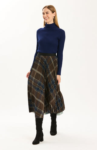 Cara Pleated Skirt Brown Plaid