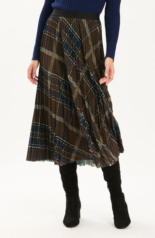 Cara Pleated Skirt Brown Plaid