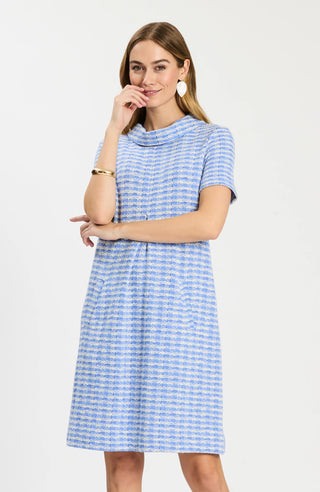 Kristen Knit Dress Vista Blue White