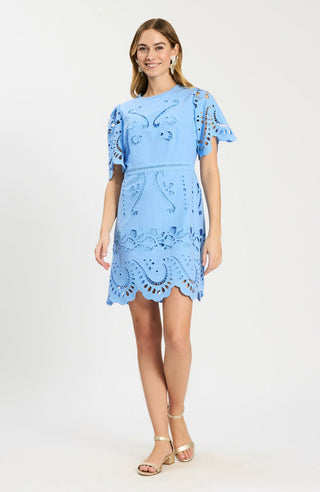 Lacey Open Embroidered Dress Vista Blue
