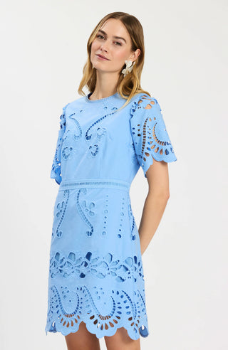 Lacey Open Embroidered Dress Vista Blue