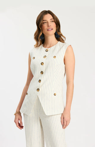 Kate Striped Blue & White Linen Vest