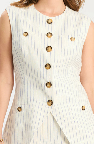 Kate Striped Blue & White Linen Vest
