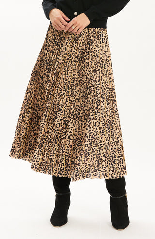 Cara Pleated Leopard Skirt
