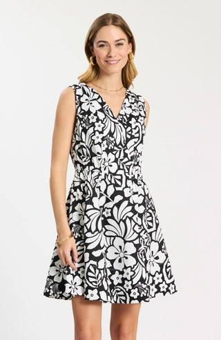 Emory Floral Sleeveless Wrap Dress Black & White