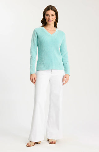 Mineral Wash V-Neck Sweater Aqua Sky