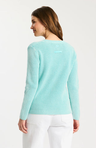Mineral Wash V-Neck Sweater Aqua Sky