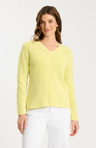 Mineral Wash V-Neck Sweater Sunny Lime