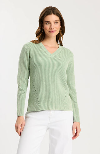 Mineral Wash V-Neck Sweater Crème De Menthe
